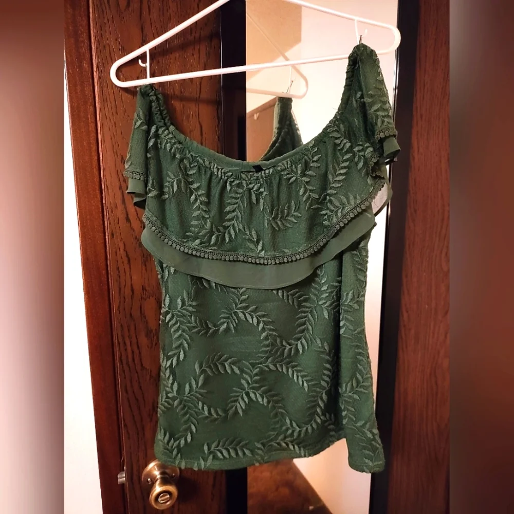 Amazing WHBM Green Lace Off The Shoulder Top - Picture 2 of 7